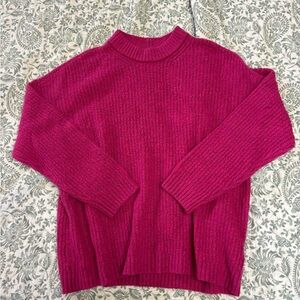 American Eagle Outfitters Magenta Rib-Knit Mock Neck Sweater